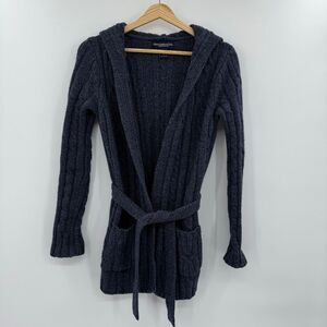 Abercrombie & Fitch Vtg Womens 100% Lambswool Long Cardigan Hooded Pockets Small